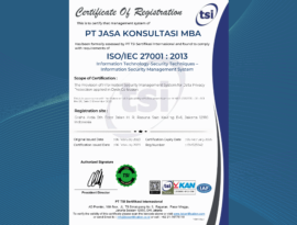 MBA Consulting Indonesia is ISO 27001:2013 certified